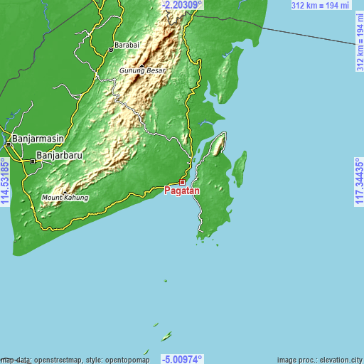 Topographic map of Pagatan