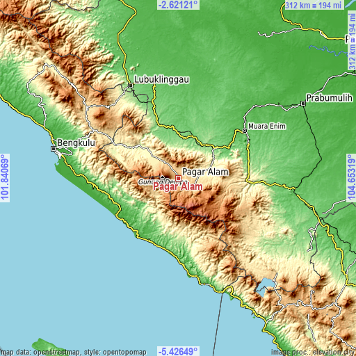 Topographic map of Pagar Alam