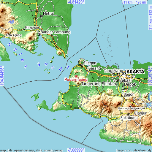 Topographic map of Padarincang