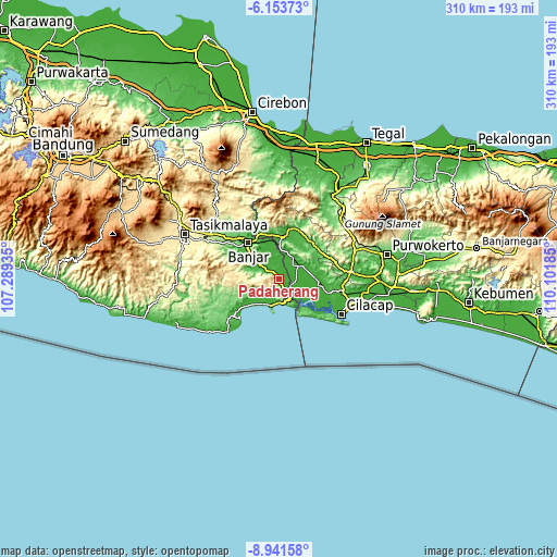 Topographic map of Padaherang