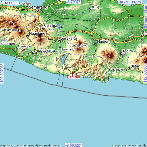 Topographic map of Pacitan