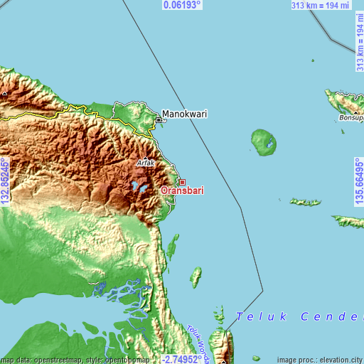 Topographic map of Oransbari