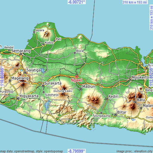 Topographic map of Ngawi