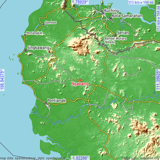 Topographic map of Ngabang