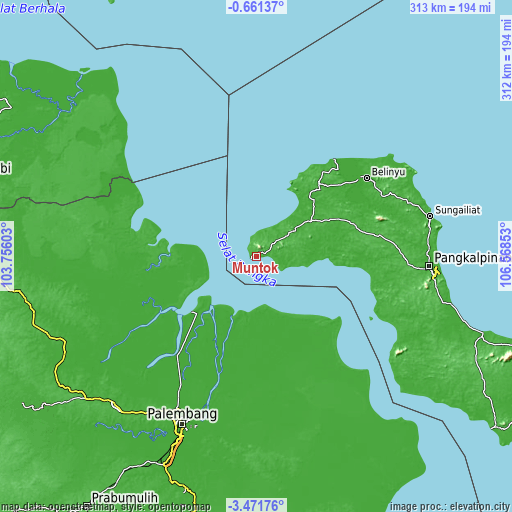 Topographic map of Muntok