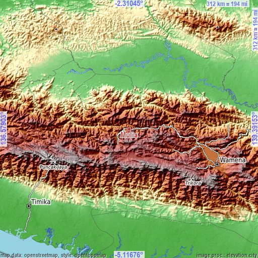 Topographic map of Mulia