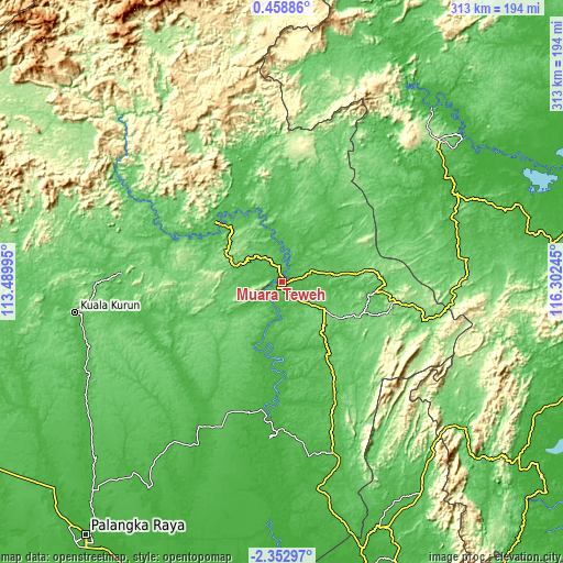 Topographic map of Muara Teweh