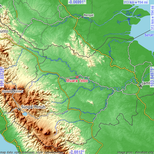 Topographic map of Muara Tebo