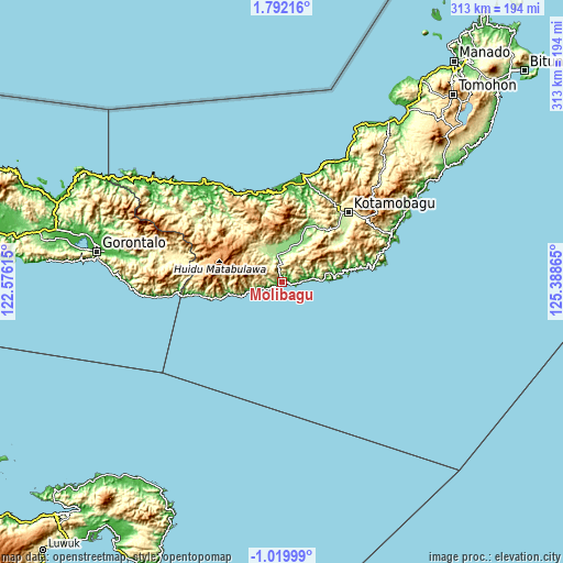 Topographic map of Molibagu