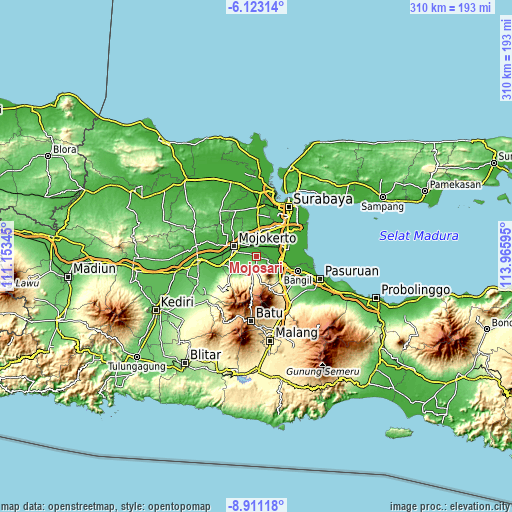 Topographic map of Mojosari