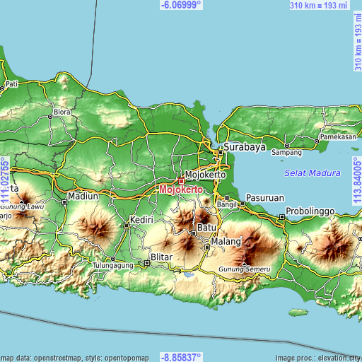 Topographic map of Mojokerto