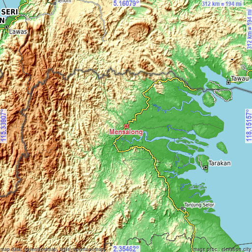 Topographic map of Mensalong