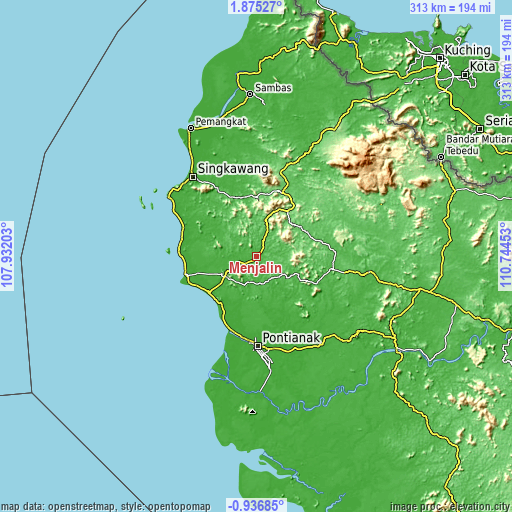 Topographic map of Menjalin
