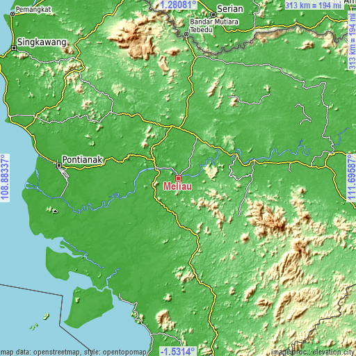 Topographic map of Meliau