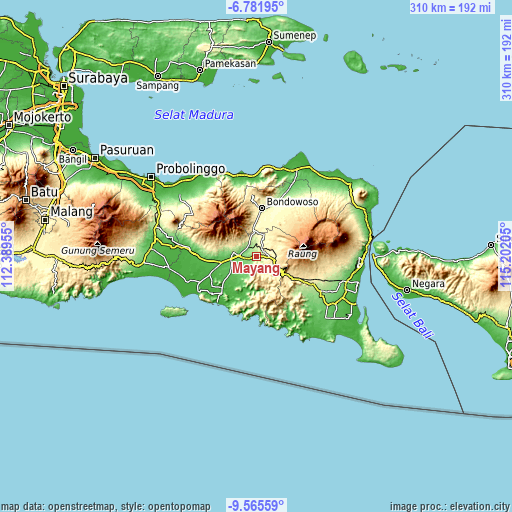 Topographic map of Mayang