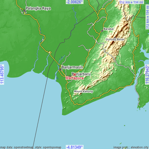 Topographic map of Martapura