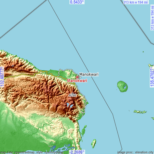 Topographic map of Manokwari