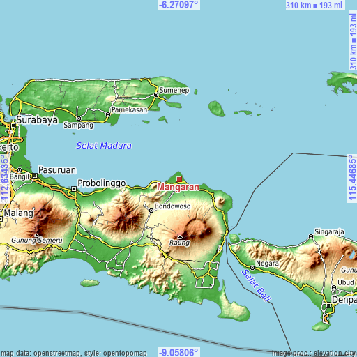 Topographic map of Mangaran