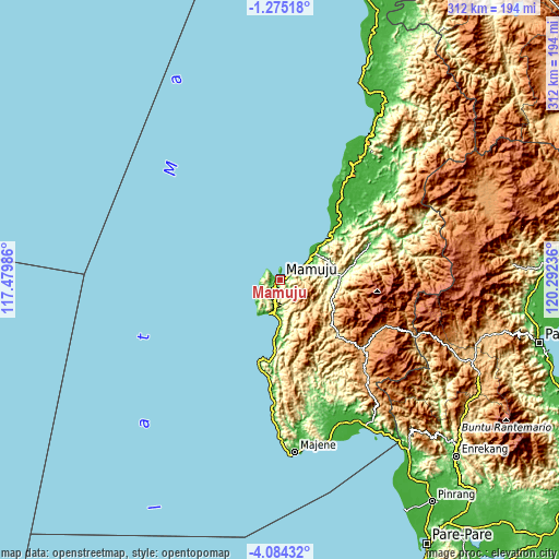Topographic map of Mamuju