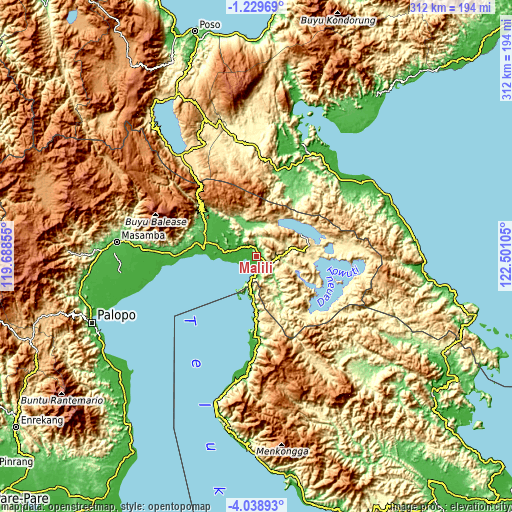 Topographic map of Malili