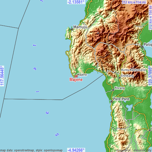 Topographic map of Majene