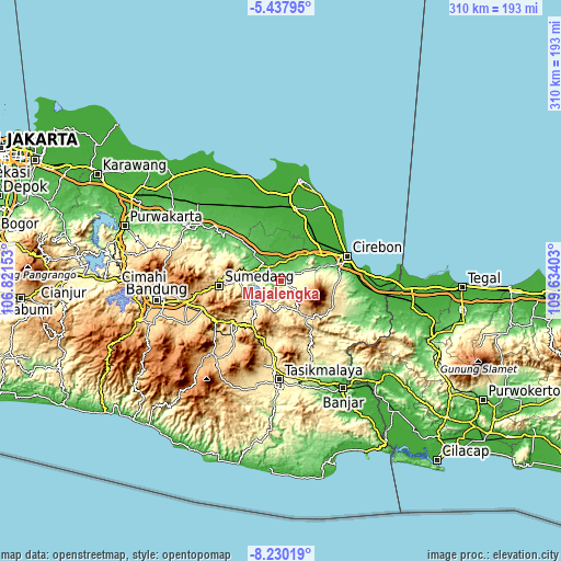 Topographic map of Majalengka
