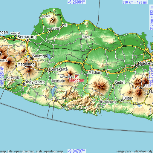 Topographic map of Magetan