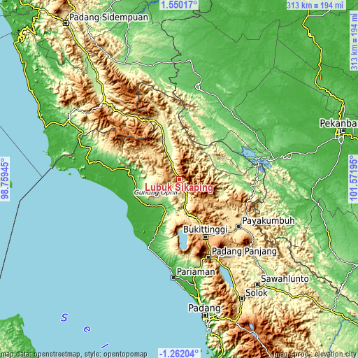 Topographic map of Lubuk Sikaping