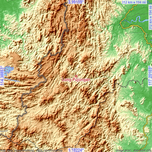Topographic map of Long Pujungan