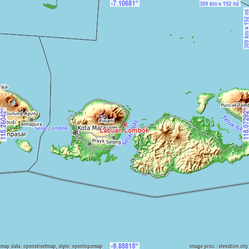 Topographic map of Labuan Lombok