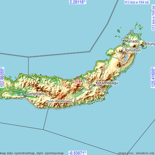 Topographic map of Lolak