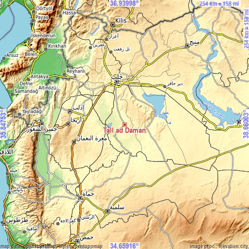 Topographic map of Tall aḑ Ḑamān