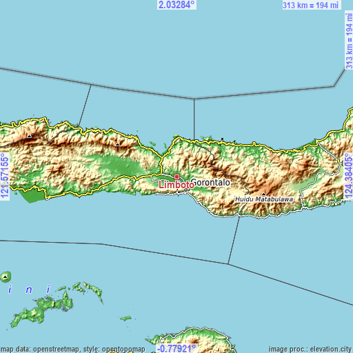 Topographic map of Limboto