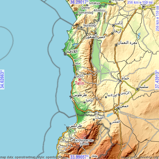 Topographic map of Tālīn