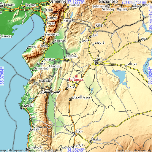 Topographic map of Taftanāz