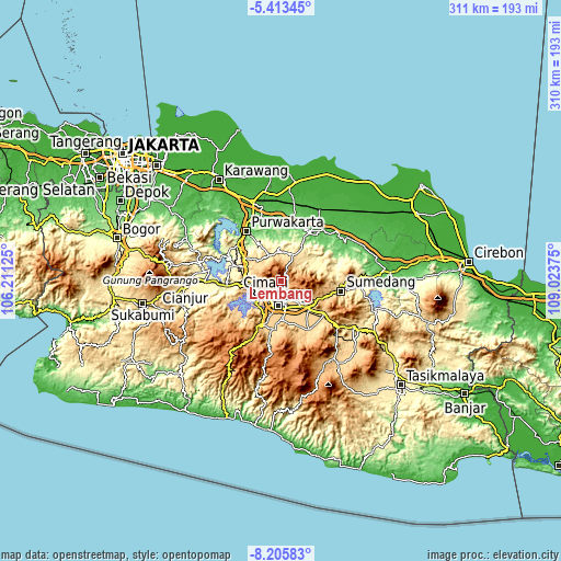 Topographic map of Lembang