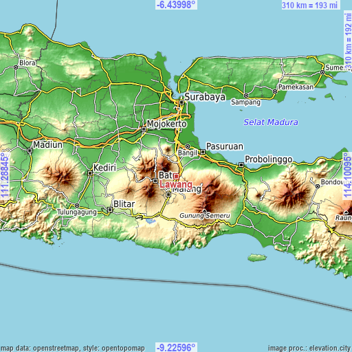 Topographic map of Lawang