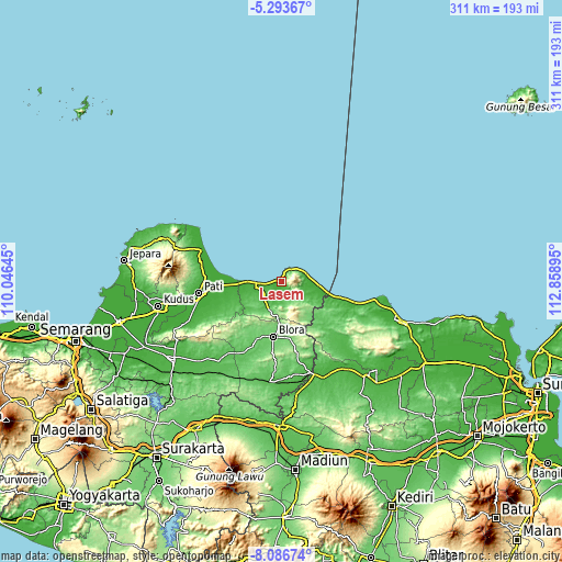 Topographic map of Lasem