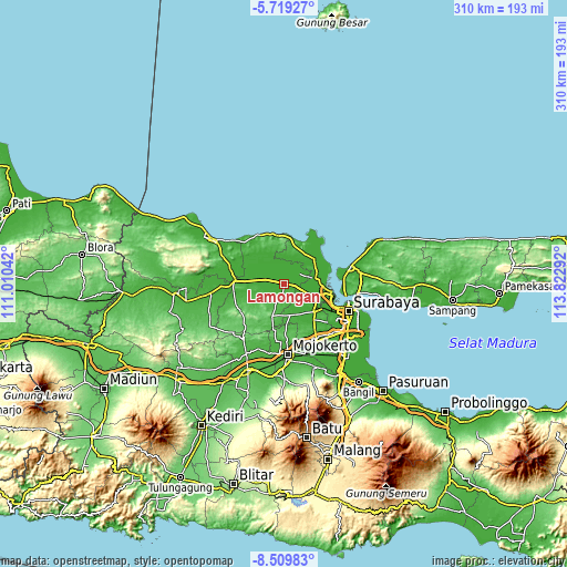 Topographic map of Lamongan