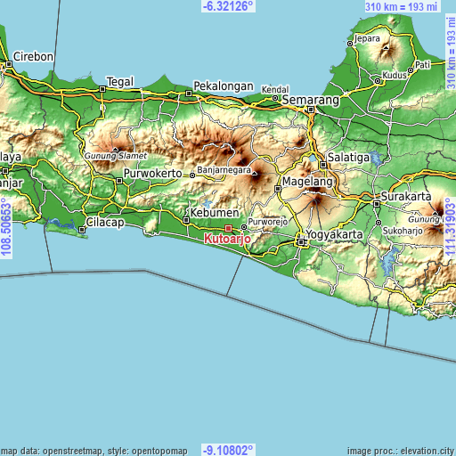 Topographic map of Kutoarjo