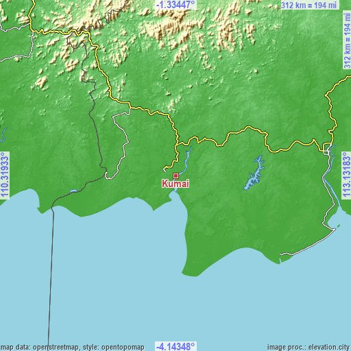 Topographic map of Kumai