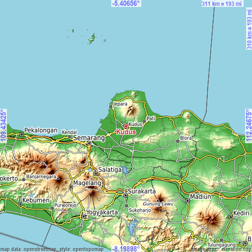 Topographic map of Kudus