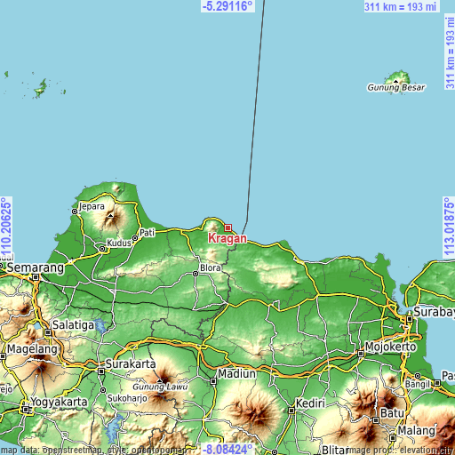 Topographic map of Kragan