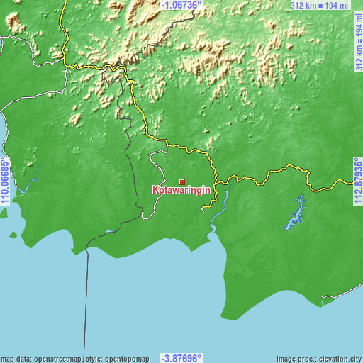 Topographic map of Kotawaringin