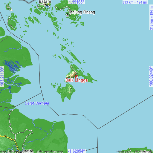 Topographic map of Daik Lingga