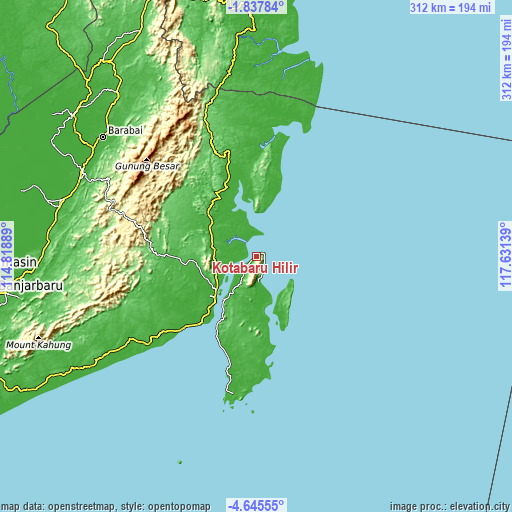 Topographic map of Kotabaru Hilir