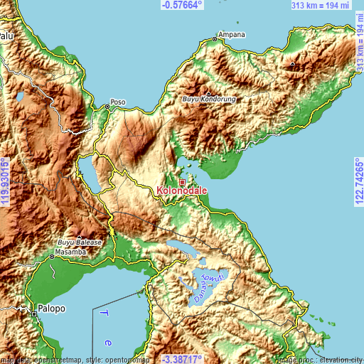 Topographic map of Kolonodale