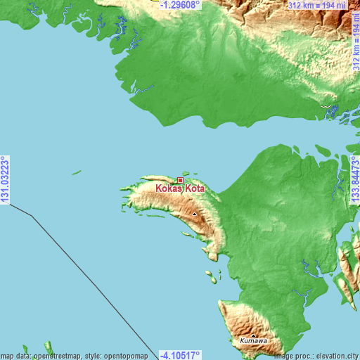Topographic map of Kokas Kota