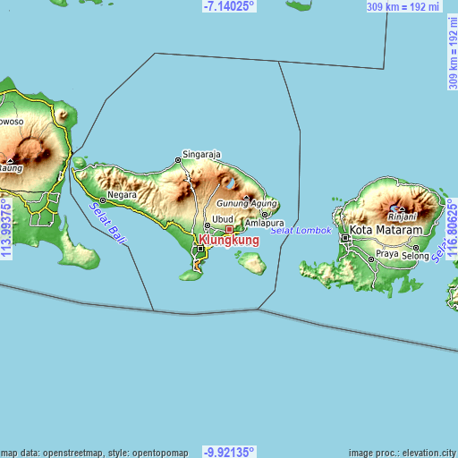 Topographic map of Klungkung