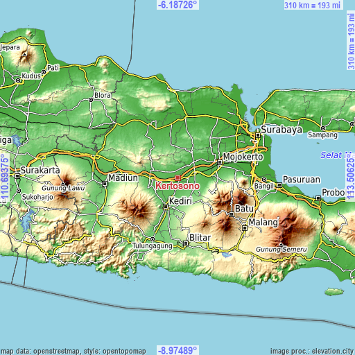 Topographic map of Kertosono